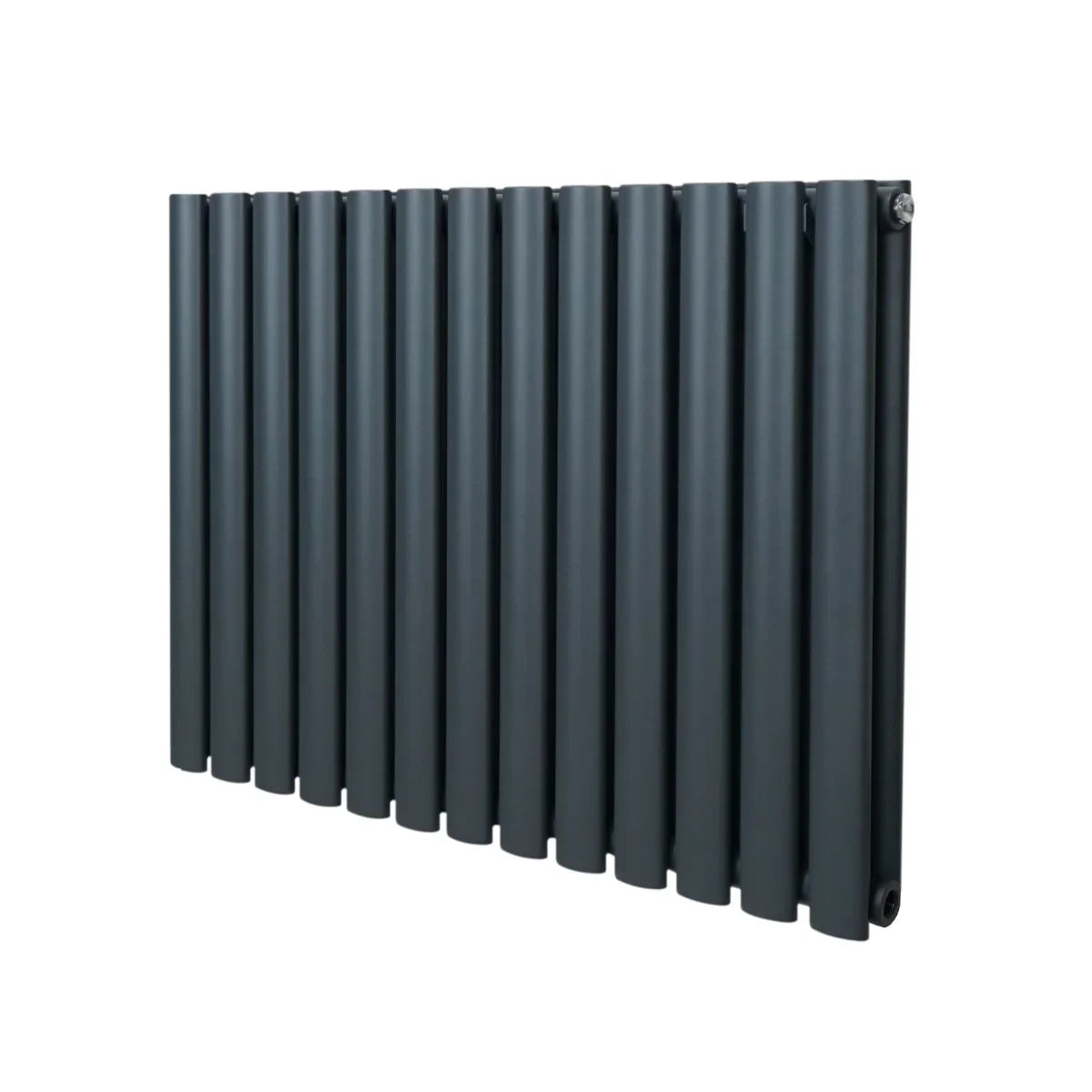 Oval column radiator in anthracite grey, measuring 600mm x 780mm, featuring sleek, vertical lines and a modern design