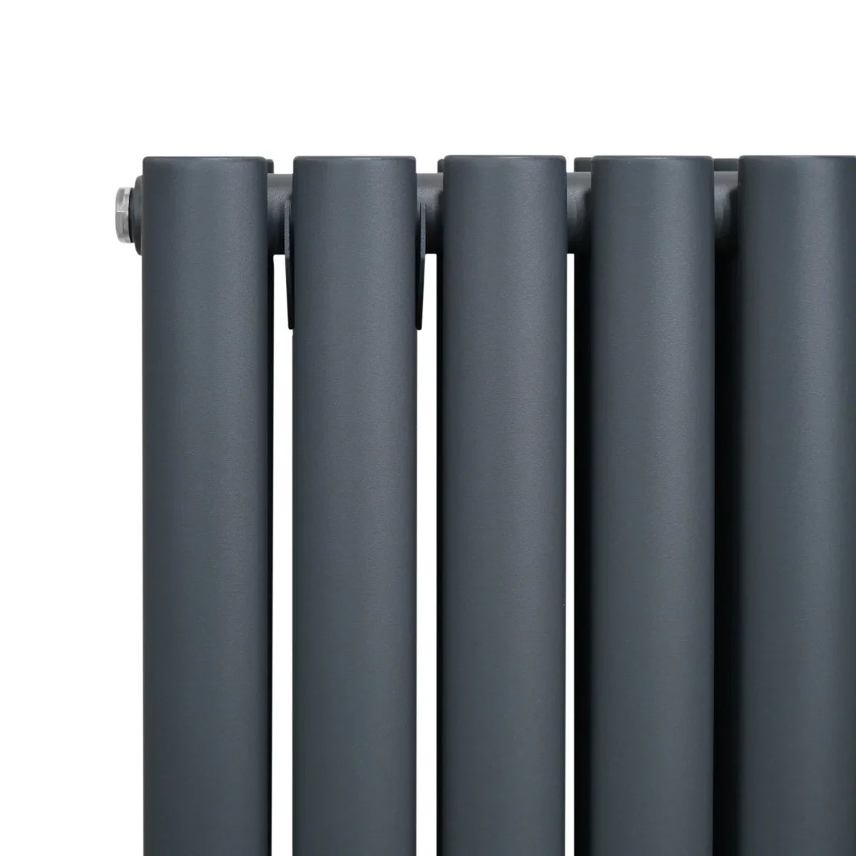 Anthracite grey oval column radiator with a sleek, modern design, featuring smooth, rounded edges and a matte finish