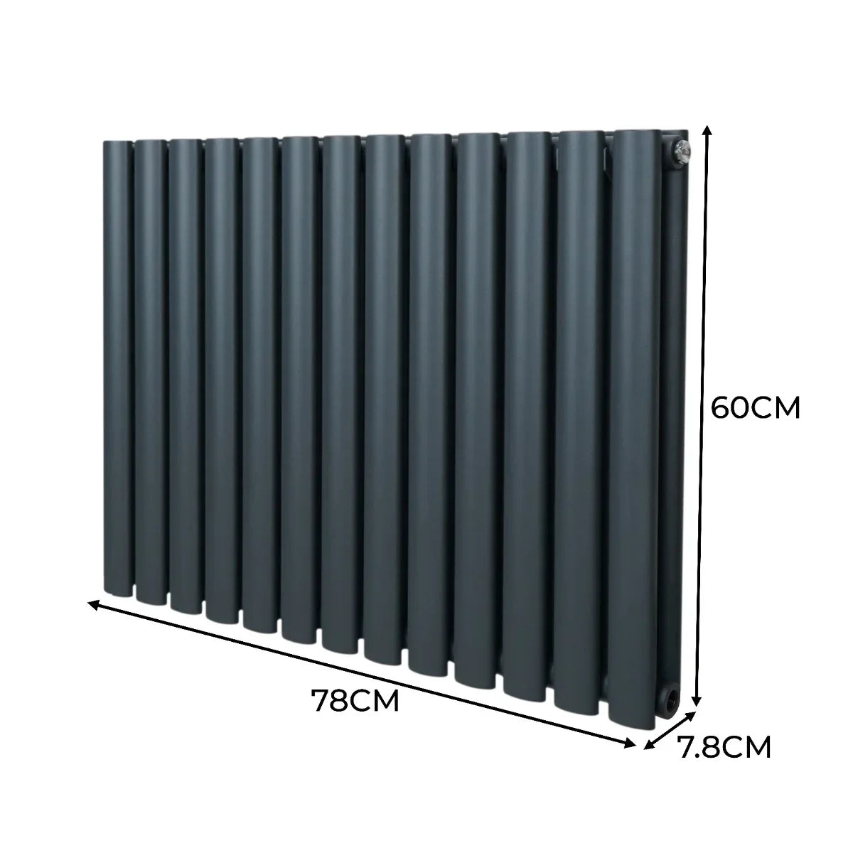 Oval column radiator in anthracite grey, featuring a sleek design with vertical panels, measuring 600mm x 780mm, ideal for modern spaces