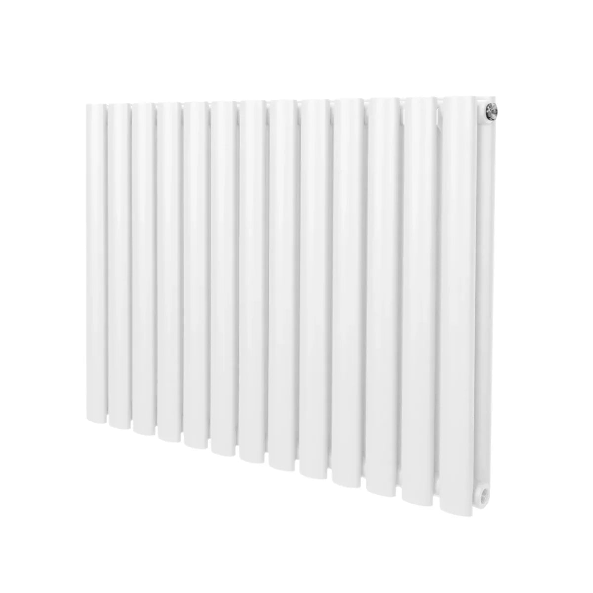 Oval column radiator in white, measuring 600mm x 780mm, features a sleek design with smooth, rounded edges and vertical fins