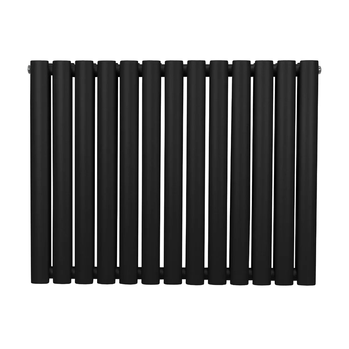 Sleek black oval column radiator with a modern design, featuring multiple vertical tubes, measuring 600mm x 780mm