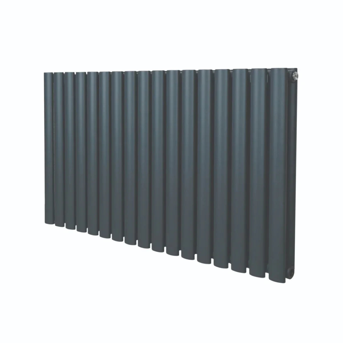 Oval column radiator in anthracite grey, measuring 600mm x 1020mm, featuring a sleek, modern design with vertical fins