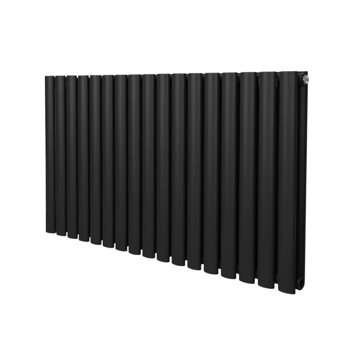 Sleek black oval column radiator, 600mm x 1020mm, featuring a modern design with smooth, rounded edges and a matte finish