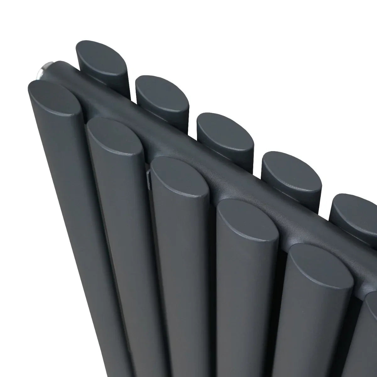 Oval column radiator in anthracite grey, featuring a sleek design with rounded edges and a smooth matte finish, ideal for modern spaces