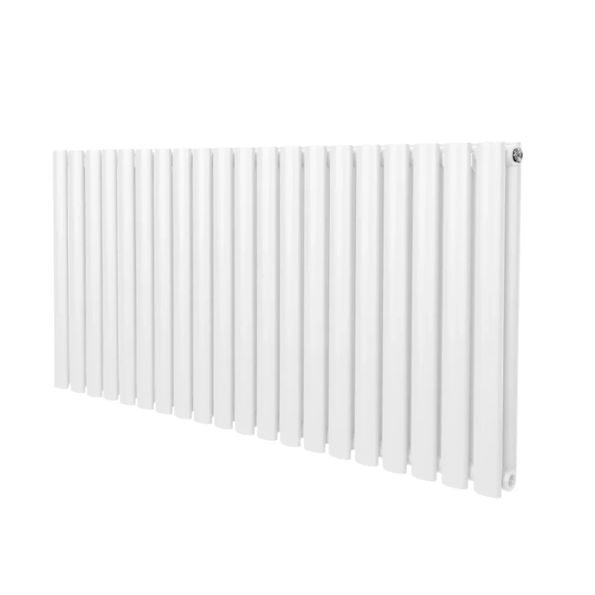 White oval column radiator measuring 600mm x 1200mm, featuring a sleek, modern design with smooth, glossy finish and vertical slats