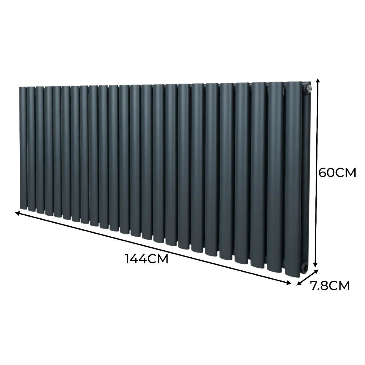 Oval column radiator in anthracite grey, measuring 600mm x 1440mm, featuring a sleek, modern design with vertical tubes