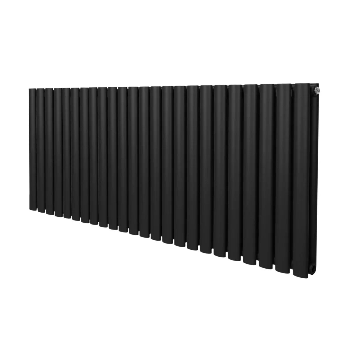 Sleek black oval column radiator, 600mm x 1440mm, featuring a modern design with smooth, rounded edges and a matte finish