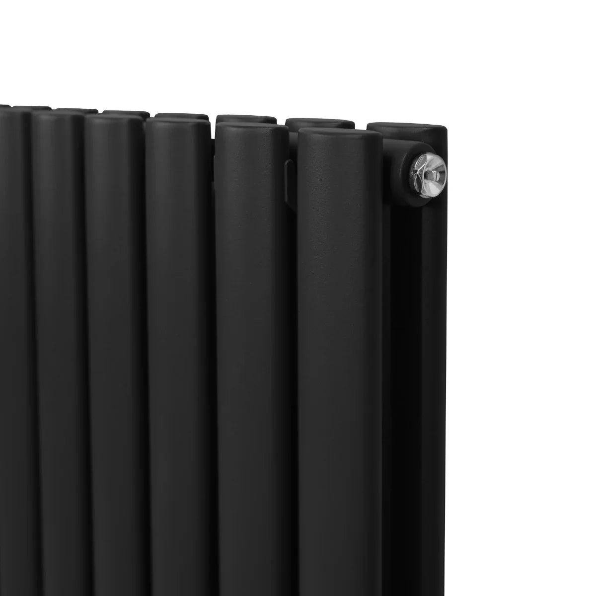Sleek black oval column radiator with a modern design, featuring smooth, matte finish and vertical alignment, ideal for stylish heating