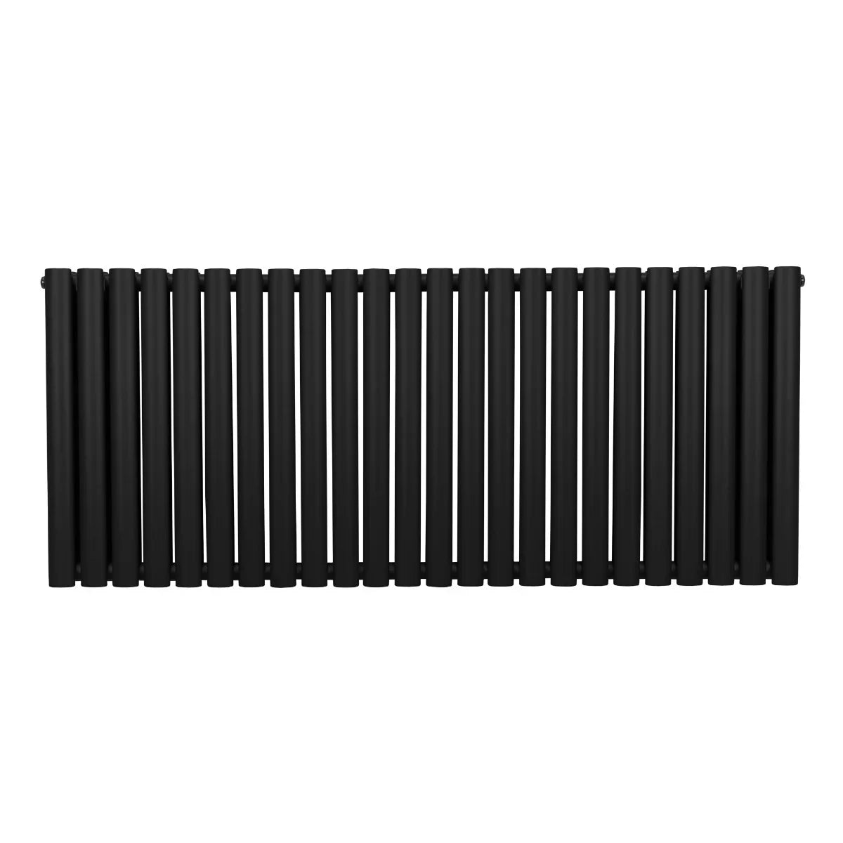Sleek black oval column radiator measuring 600mm x 1440mm, featuring a modern design with smooth, rounded tubes for efficient heating