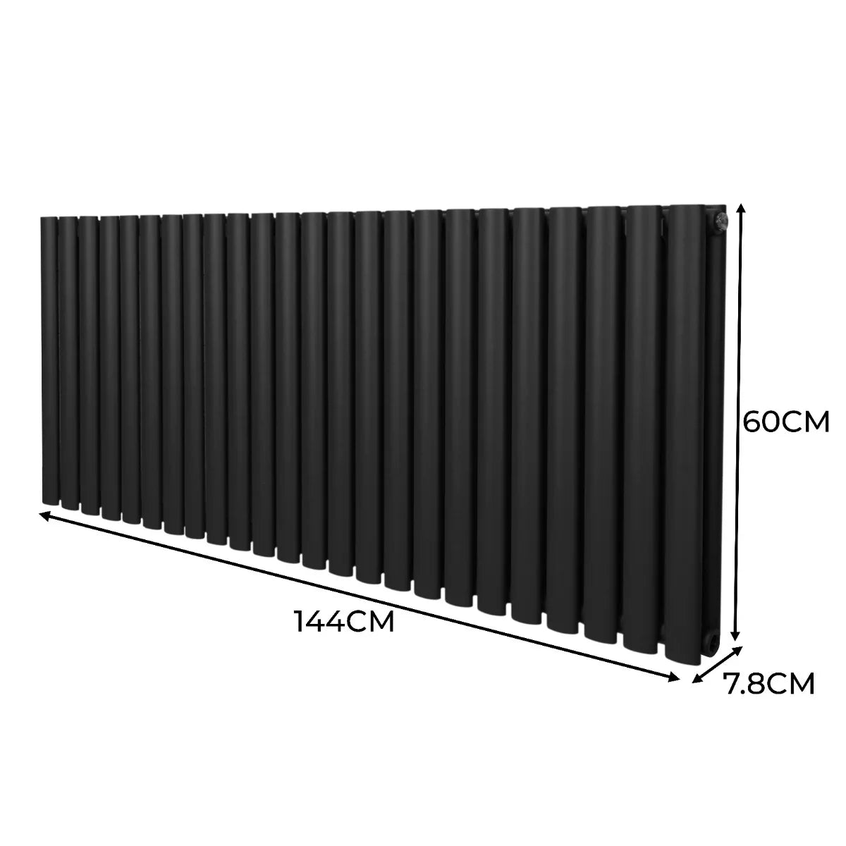 Black oval column radiator measuring 600mm x 1440mm with a sleek, modern design and textured surface for efficient heating