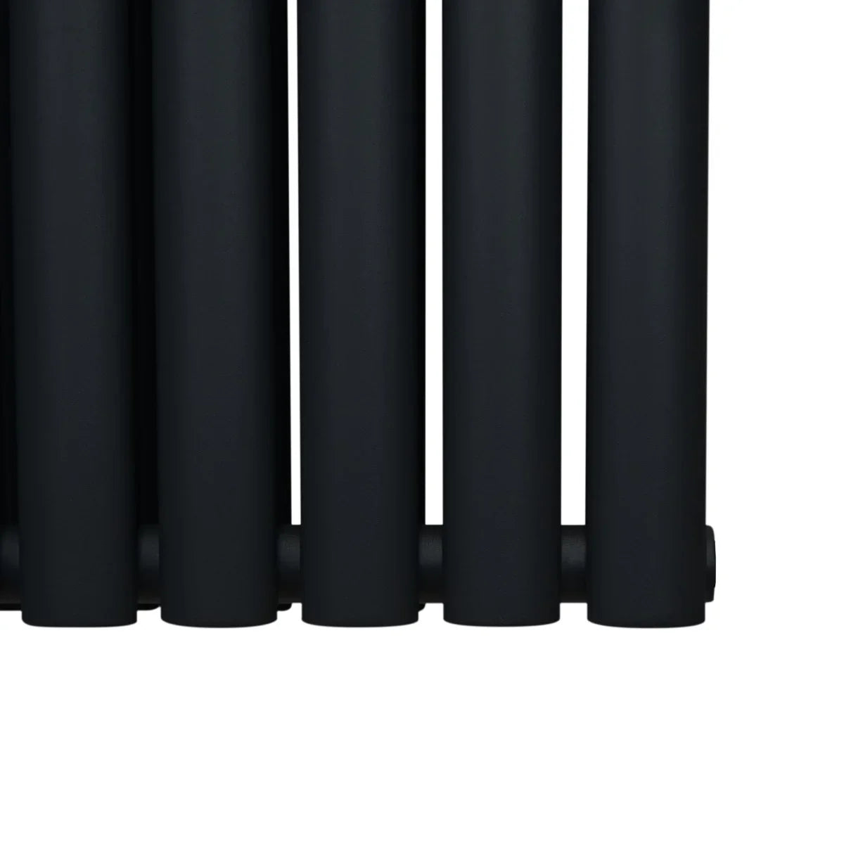 Sleek black oval column radiator, 600mm x 1440mm, featuring smooth, matte finish and rounded edges for modern home heating solutions