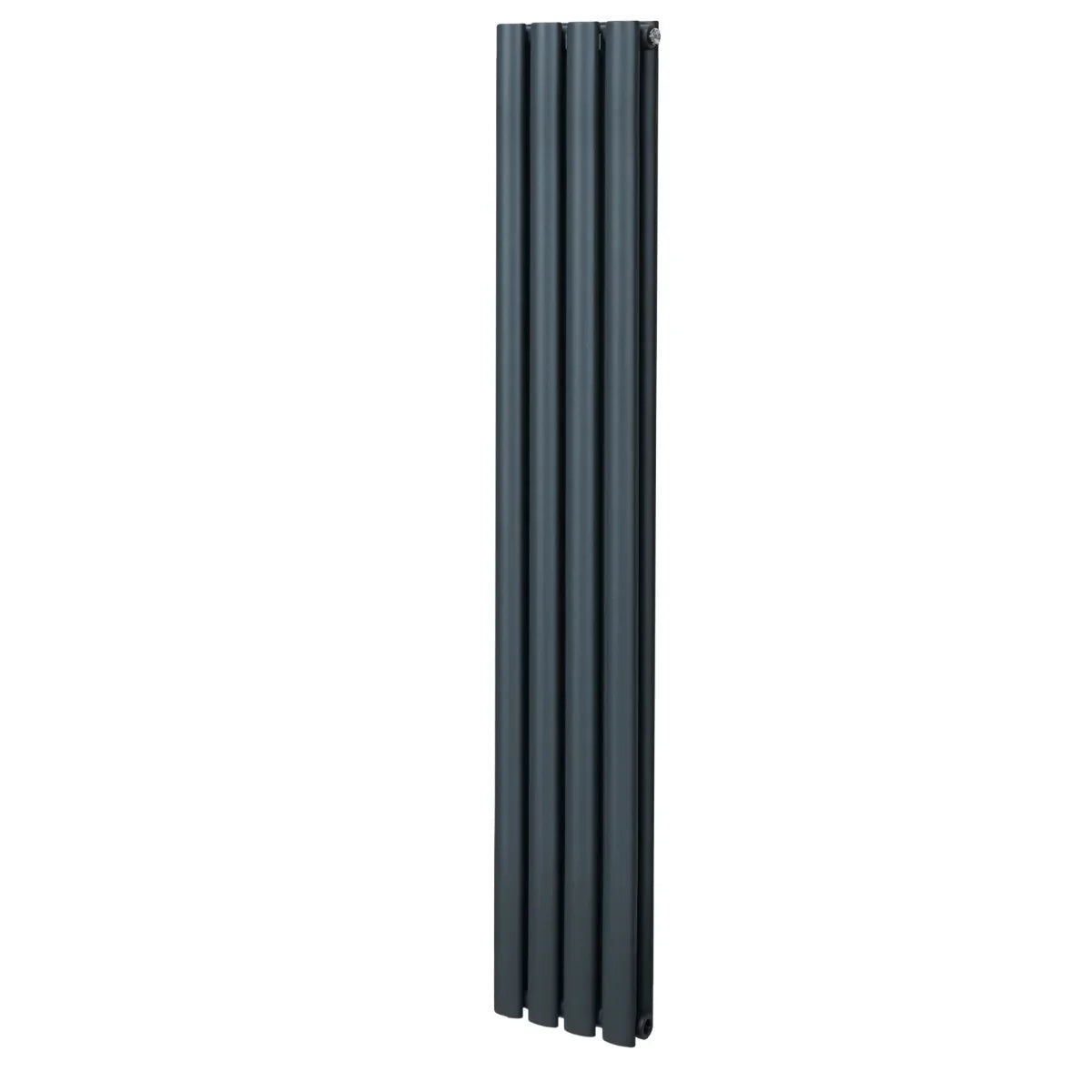Oval column radiator in anthracite grey, measuring 1600mm x 240mm, featuring sleek vertical lines and a modern design