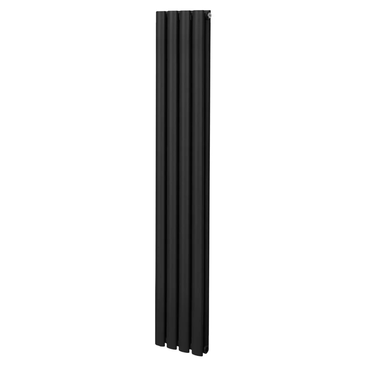 Sleek black oval column radiator, 1600mm x 240mm, featuring a smooth matte finish and modern vertical design for efficient heating