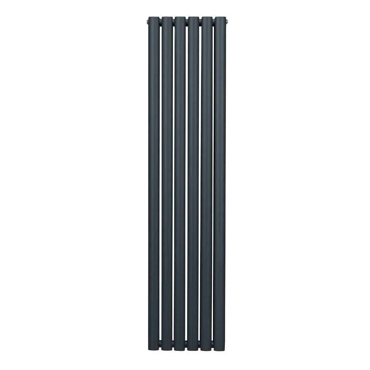 Oval column radiator in anthracite grey, 1600mm x 360mm, featuring a sleek, modern design with smooth vertical lines and a matte finish