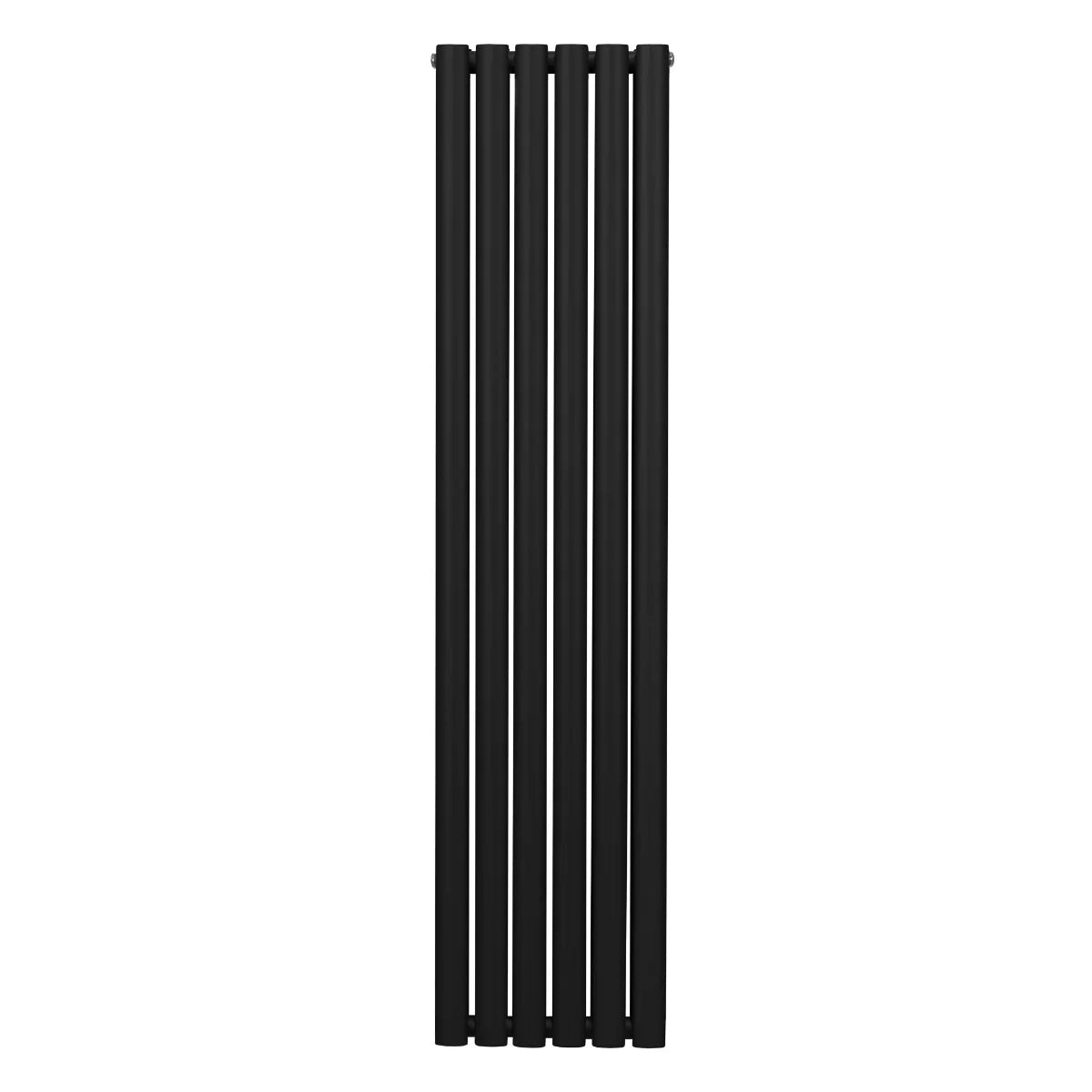 Sleek black oval column radiator, 1600mm x 360mm, featuring a modern design with smooth, textured vertical panels for efficient heating