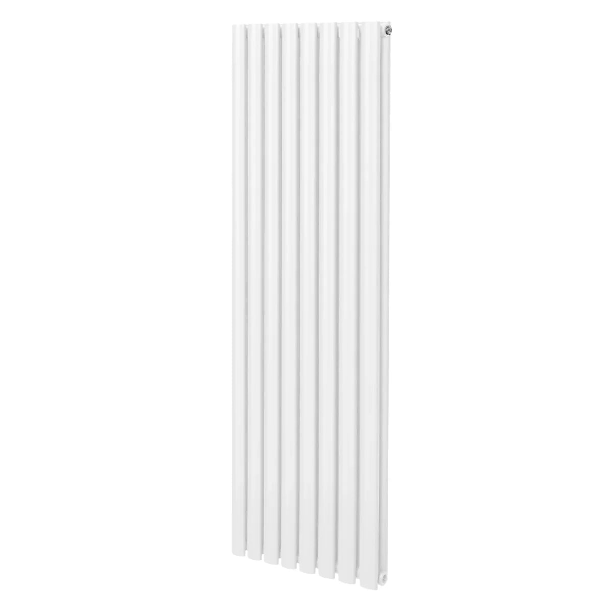 Sleek white oval column radiator, 1600mm x 480mm, featuring a modern design with smooth, vertical lines and a glossy finish