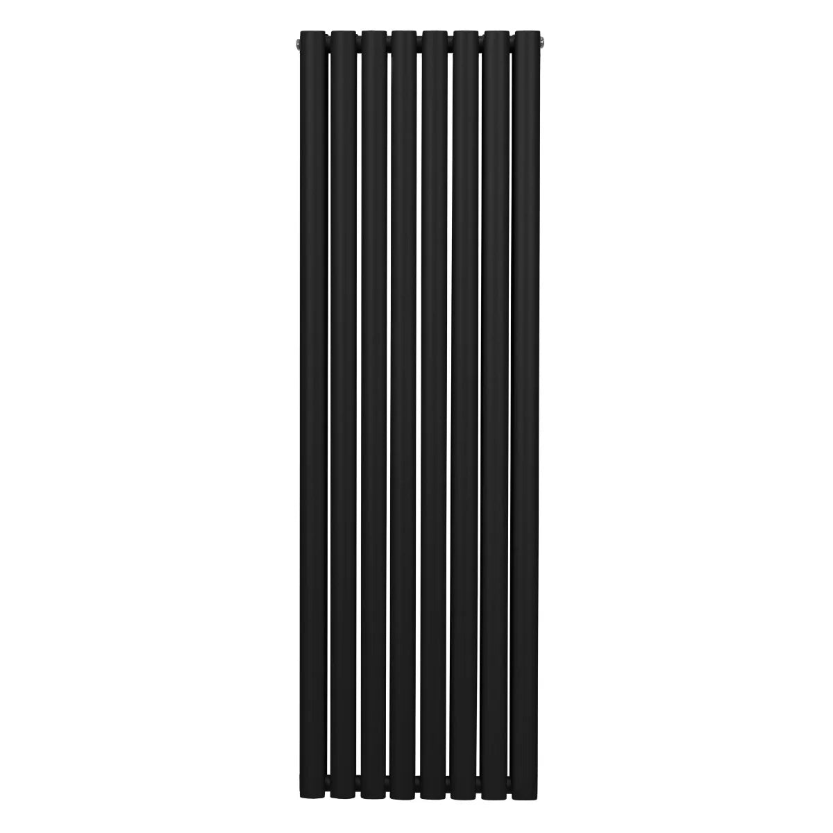 Sleek black oval column radiator, 1600mm x 480mm, featuring vertical bars with a smooth matte finish, ideal for modern interiors