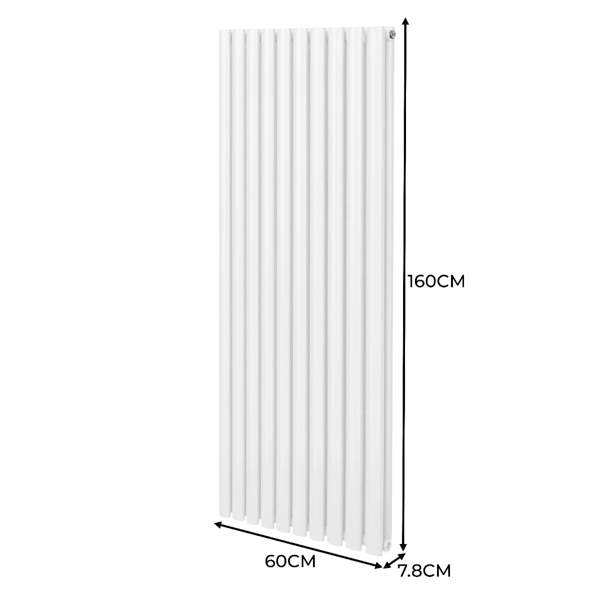 Sleek white oval column radiator measuring 1600mm x 600mm, featuring vertical grooves for a modern aesthetic and efficient heating