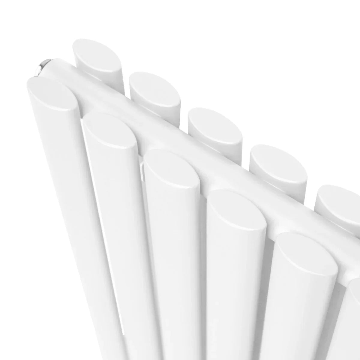 Sleek white oval column radiator with smooth, rounded edges, showcasing a modern design and efficient heat distribution