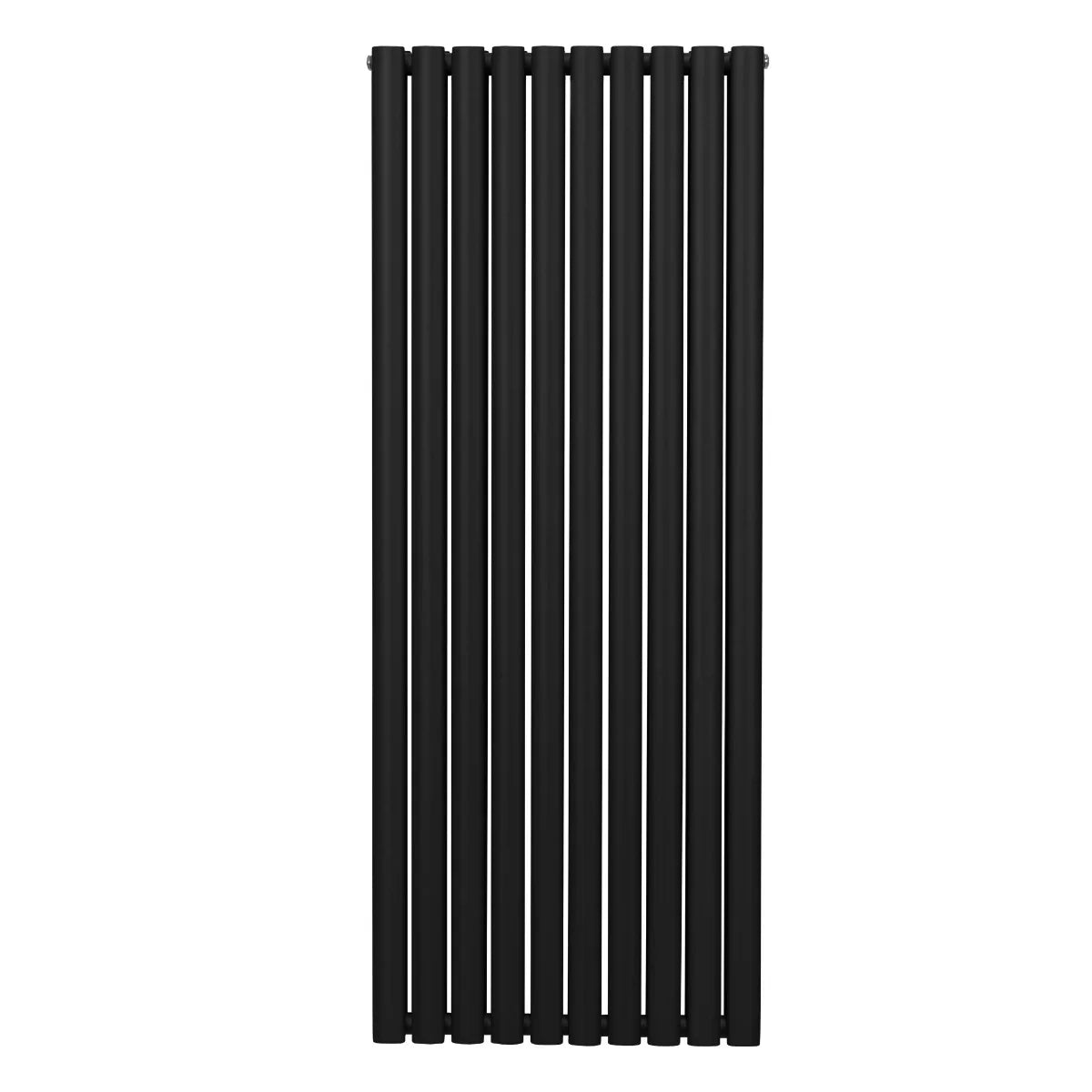 Sleek black oval column radiator, 1600mm x 600mm, featuring vertical bars with a smooth matte finish, ideal for modern interiors
