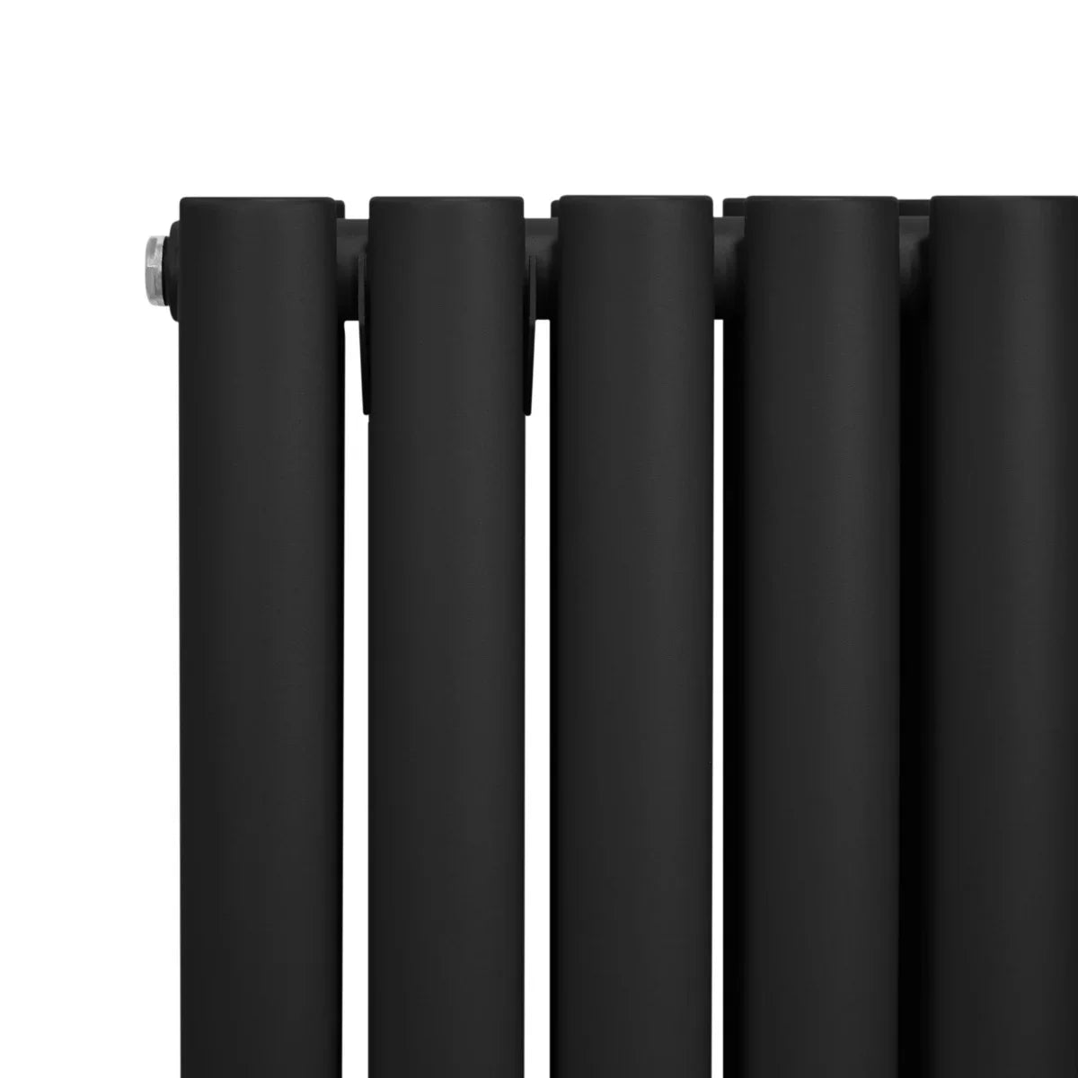 Sleek black oval column radiator with smooth matte finish, featuring rounded edges and a modern design, ideal for stylish heating solutions