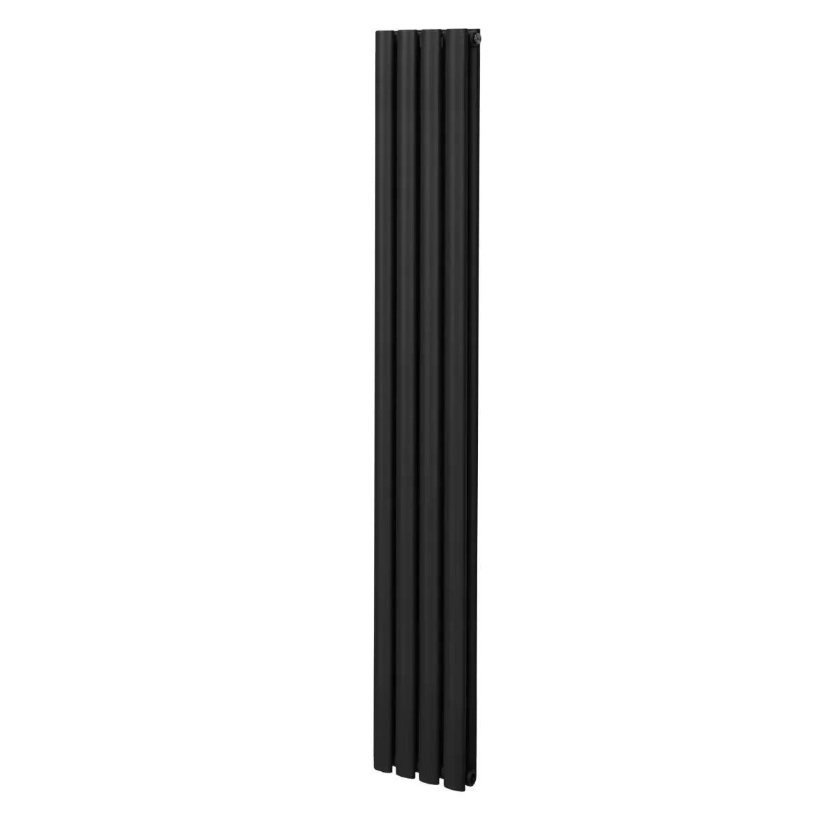Sleek black oval column radiator measuring 1800mm x 240mm, featuring a modern design with smooth, matte finish and vertical orientation
