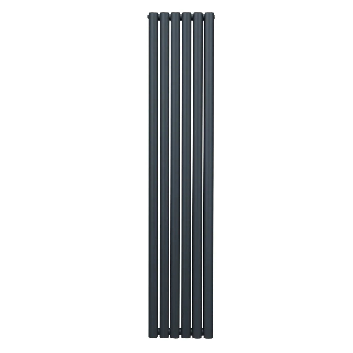Oval column radiator in anthracite grey, 1800mm x 360mm, featuring a sleek, modern design with vertical lines and a smooth finish
