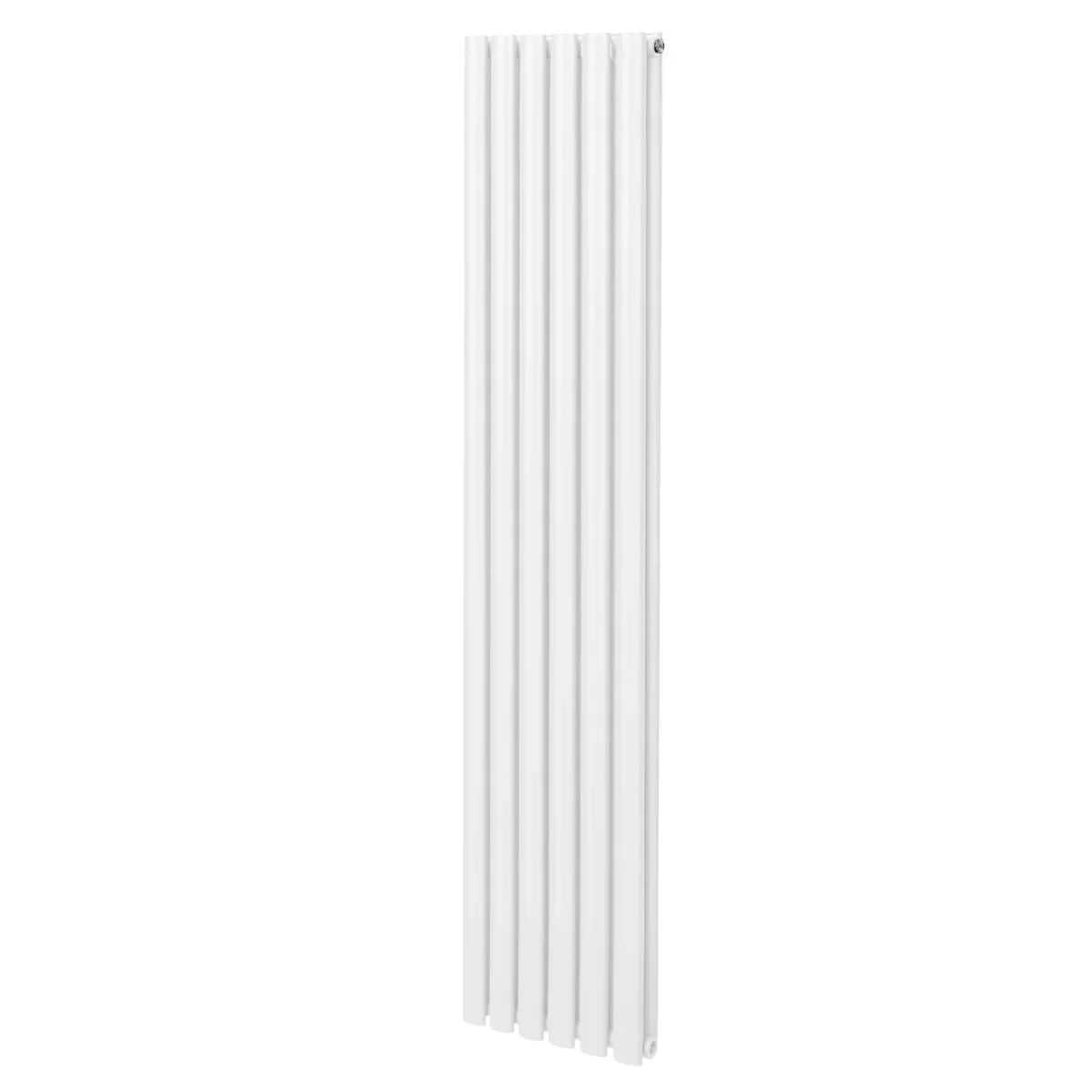 Sleek white oval column radiator, 1800mm x 360mm, featuring vertical lines and a smooth finish, ideal for modern interiors