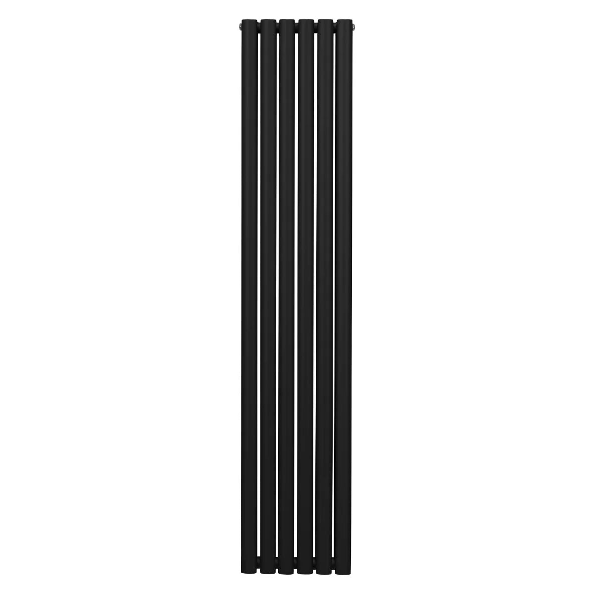 Sleek black oval column radiator, 1800mm x 360mm, featuring a modern design with smooth, vertical lines and a matte finish