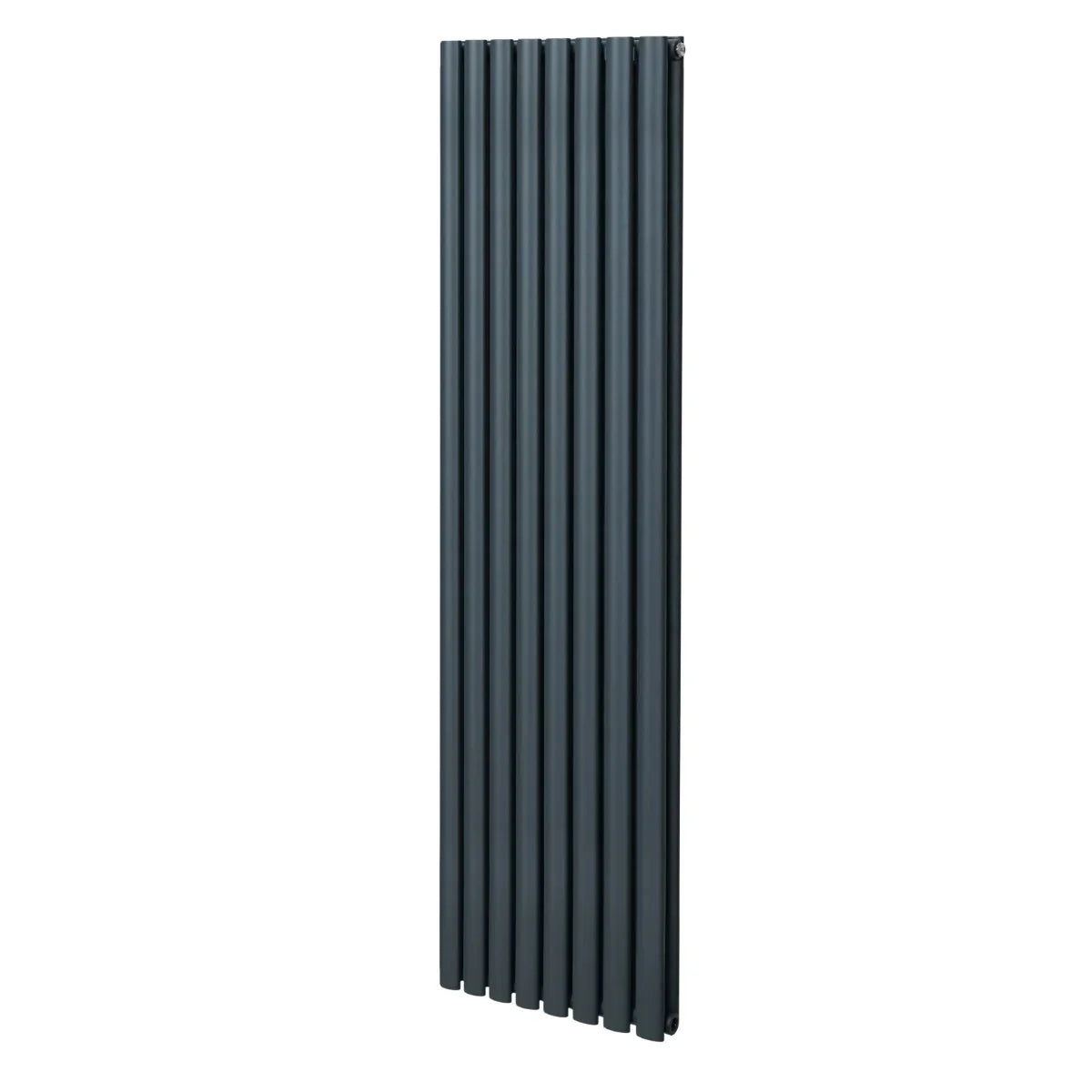 Oval column radiator in anthracite grey, 1800mm x 480mm, featuring a sleek vertical design with smooth, modern lines and a matte finish