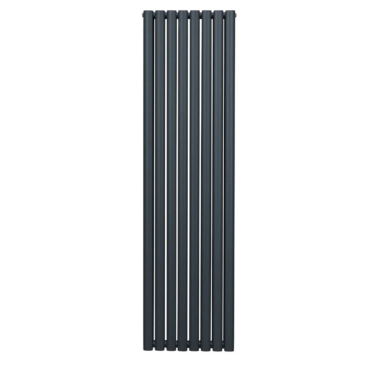 Oval column radiator in anthracite grey, 1800mm x 480mm, featuring a sleek, modern design with vertical lines and a smooth finish