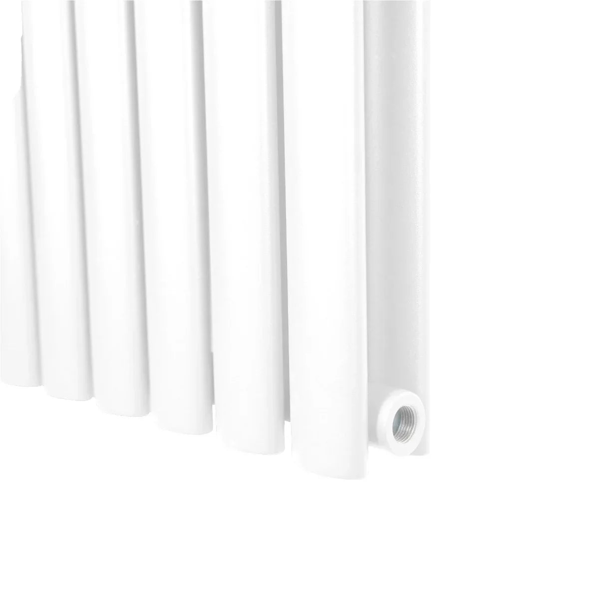 White oval column radiator measuring 1800mm x 480mm, featuring smooth, rounded tubes and a sleek, modern design