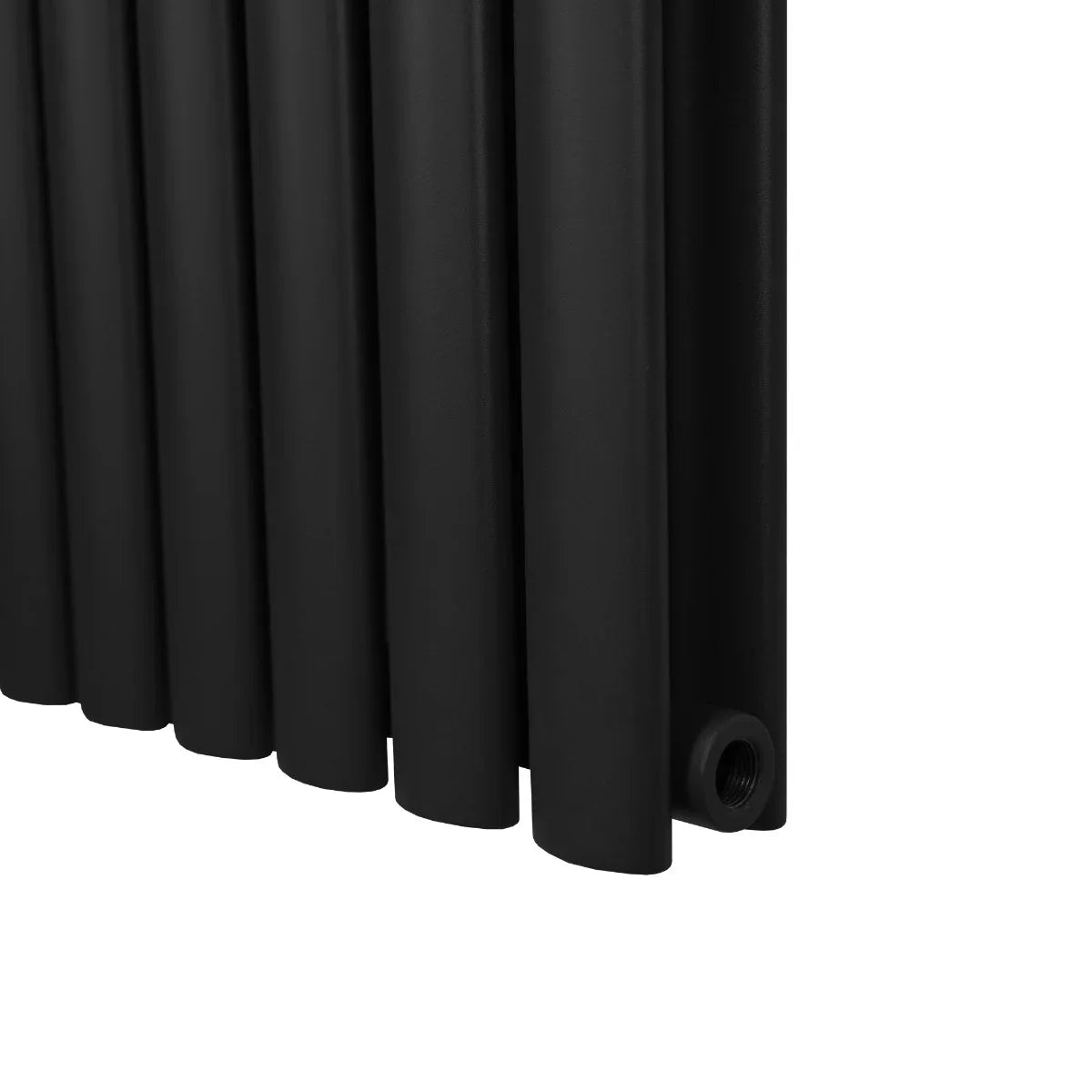 Sleek black oval column radiator, 1800mm x 480mm, featuring smooth, rounded edges and a modern design for efficient heating