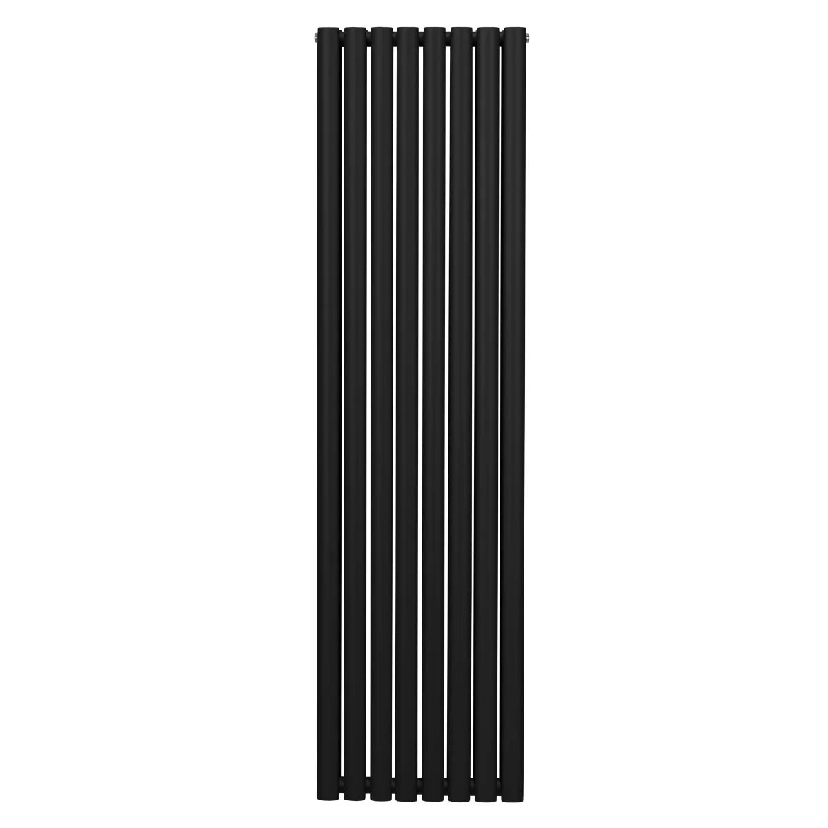 Sleek black oval column radiator, 1800mm x 480mm, featuring a modern design with smooth vertical lines and a matte finish