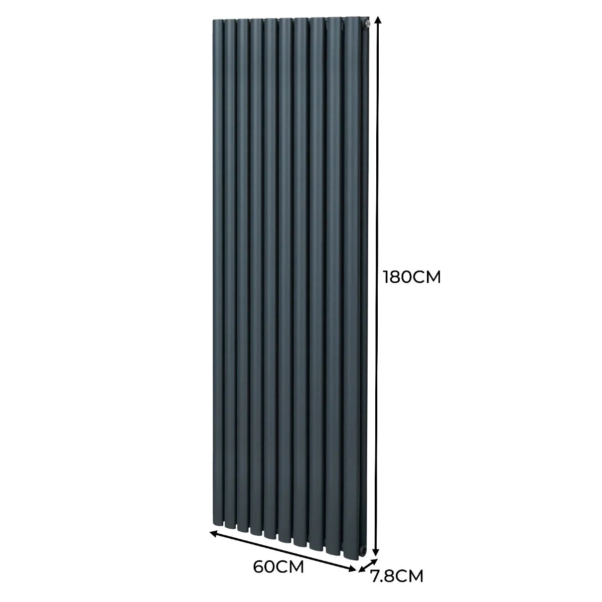 Oval column radiator in anthracite grey, 1800mm x 600mm, featuring a sleek vertical design with ribbed texture for modern interiors