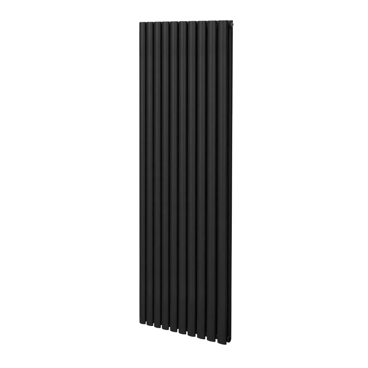 Sleek black oval column radiator, 1800mm x 600mm, featuring a modern design with vertical lines and a smooth matte finish