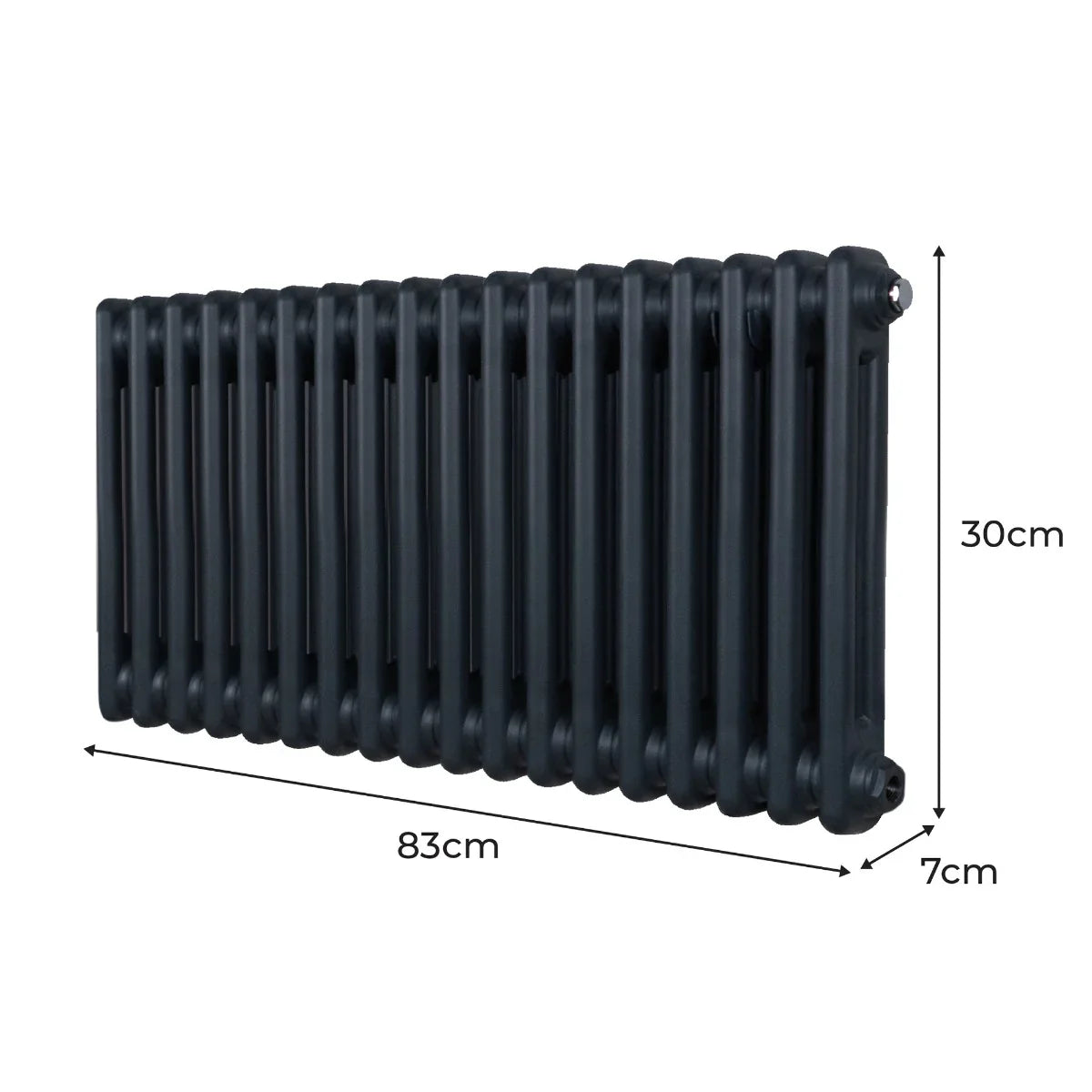 Traditional 2 column radiator in anthracite grey, measuring 300 x 832mm, featuring a sleek, ribbed design and smooth finish