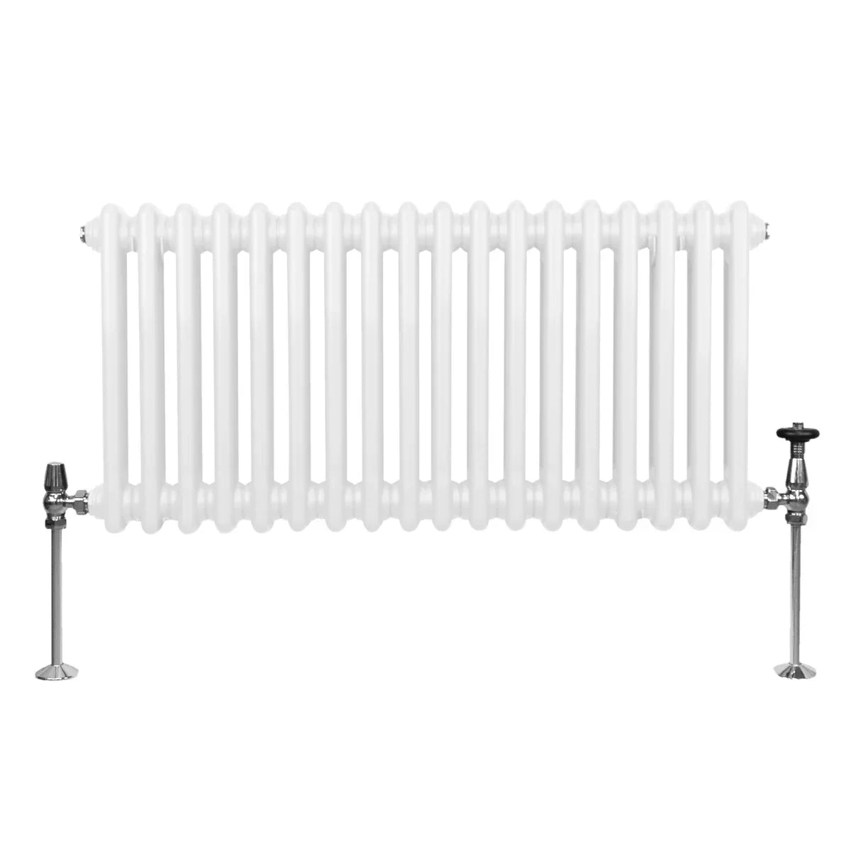 Traditional 2 column radiator in white, featuring a smooth, glossy finish and sleek, rounded tubes, ideal for heating spaces