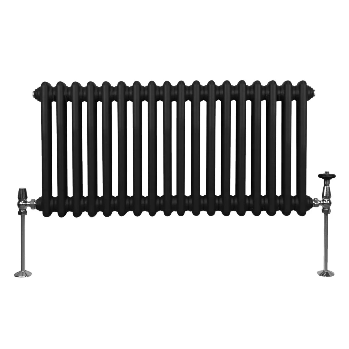 Traditional 2 column radiator in sleek black finish, featuring rounded edges and a sturdy metal construction, ideal for classic interiors