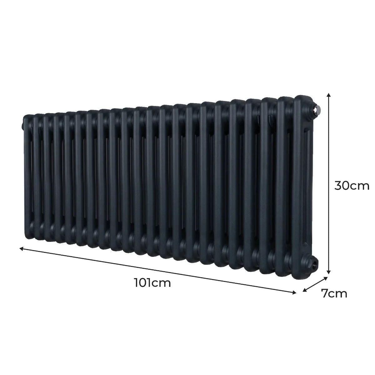 Traditional anthracite grey 2 column radiator, 300mm high and 1012mm wide, featuring a sleek, textured finish and classic design
