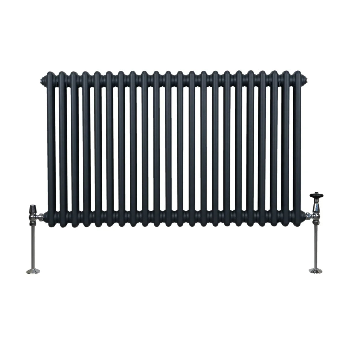 Traditional 2 column radiator in anthracite grey, featuring a sleek, ribbed design and sturdy metal construction, ideal for modern interiors