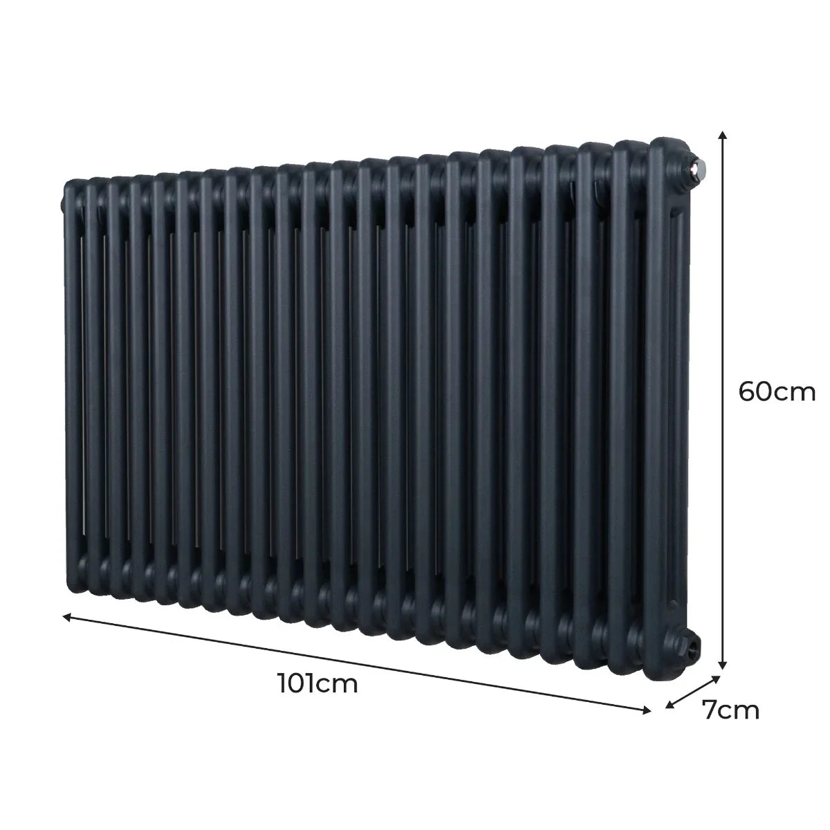 Traditional anthracite grey 2 column radiator, 600mm high and 1012mm wide, featuring a sleek, textured finish and classic design