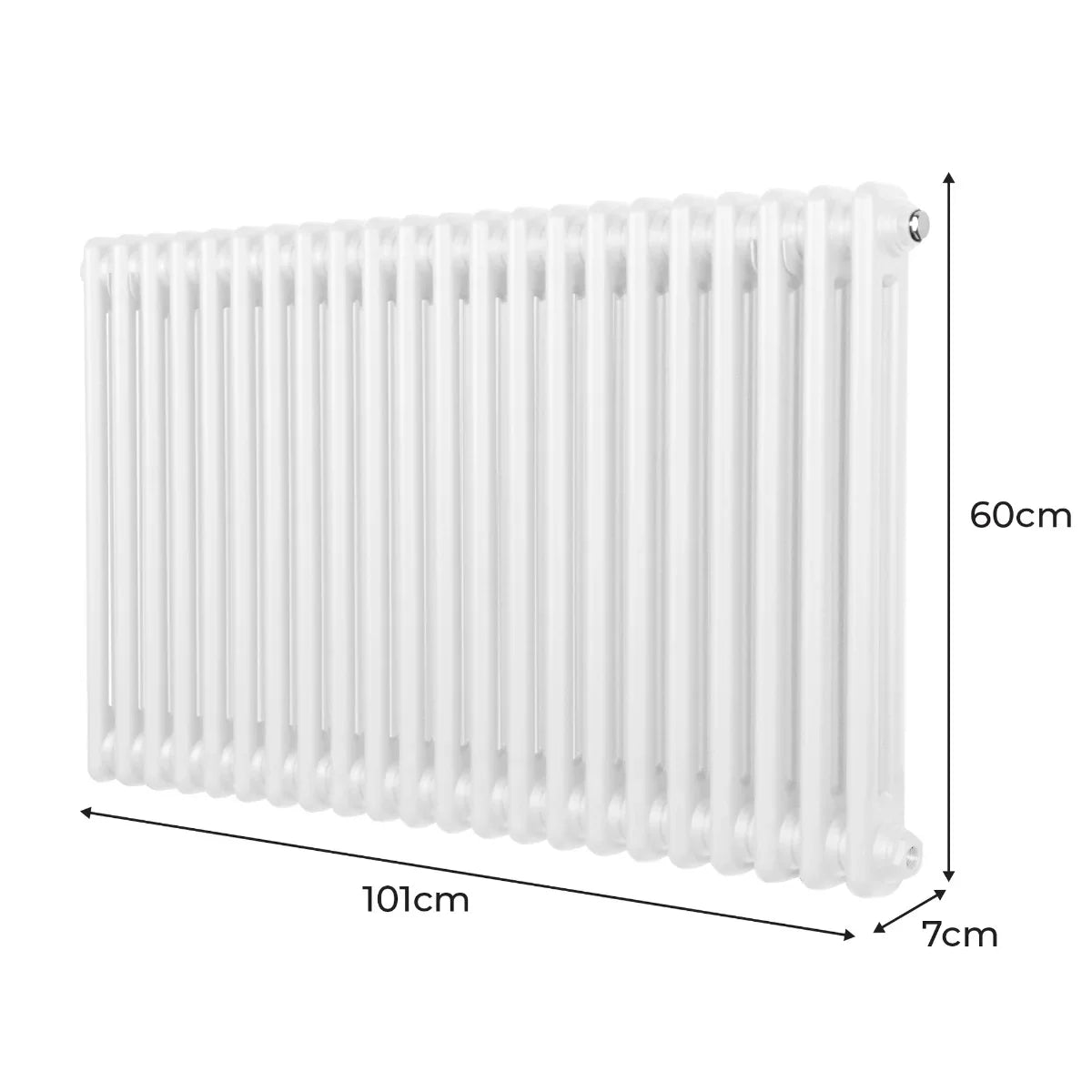 Traditional 2 column radiator in white, 600 x 1012mm, featuring a smooth, glossy finish and a classic design with rounded edges