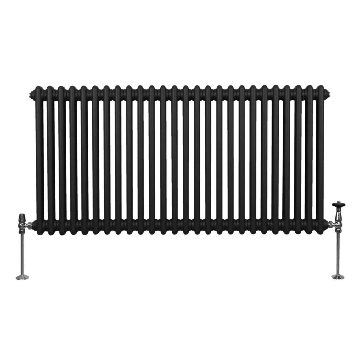 Traditional black 2 column radiator, 600 x 1192mm, featuring a sleek design with smooth, rounded edges and sturdy metal construction