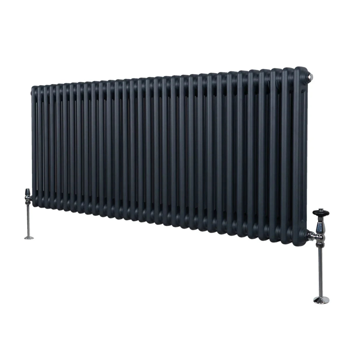 Traditional 2 column radiator in anthracite grey, 600 x 1462mm, featuring a sleek, ribbed design and sturdy metal construction