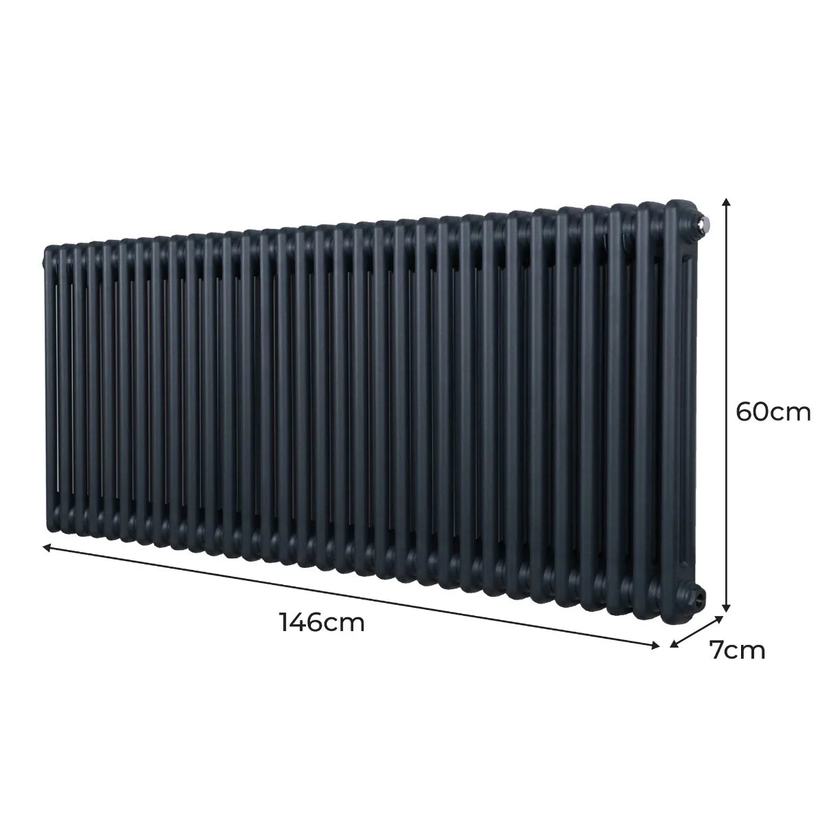 Traditional 2 column radiator in anthracite grey, measuring 600mm high and 1462mm wide, featuring a sleek, modern design and smooth finish