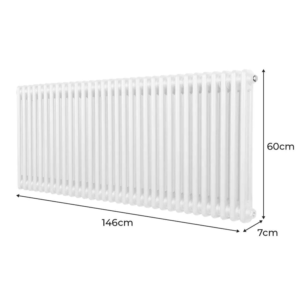 Traditional 2 column radiator in white, measuring 600mm high and 1462mm wide, featuring a sleek, smooth finish and classic design
