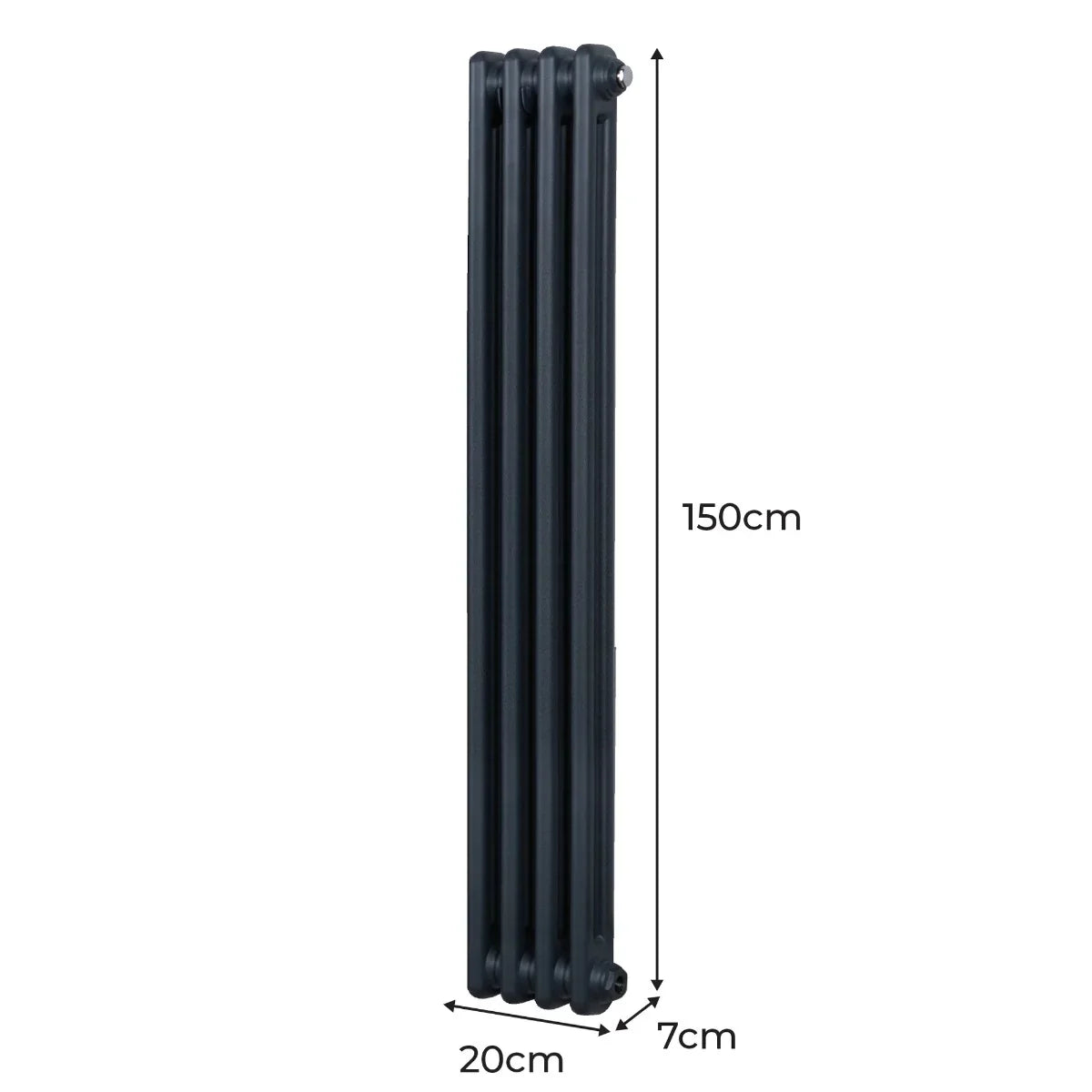 Traditional anthracite grey 2 column radiator, 1500 x 202mm, featuring a sleek, vertical design with a smooth finish and modern appeal
