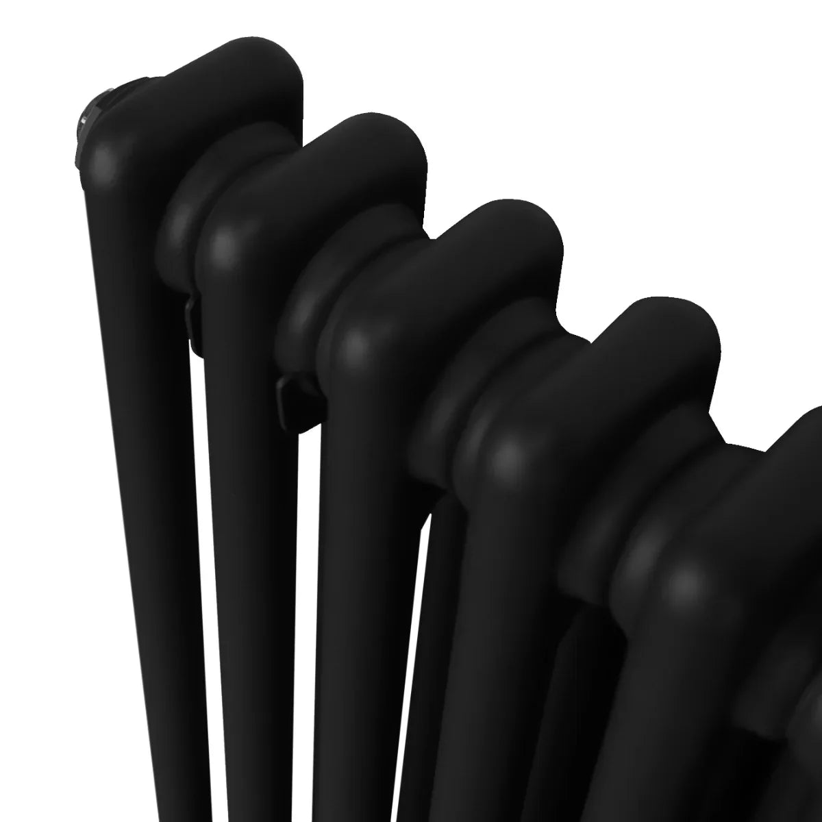 Traditional 2 column radiator in sleek black finish, featuring smooth rounded edges and a modern design, measuring 1500 x 202mm