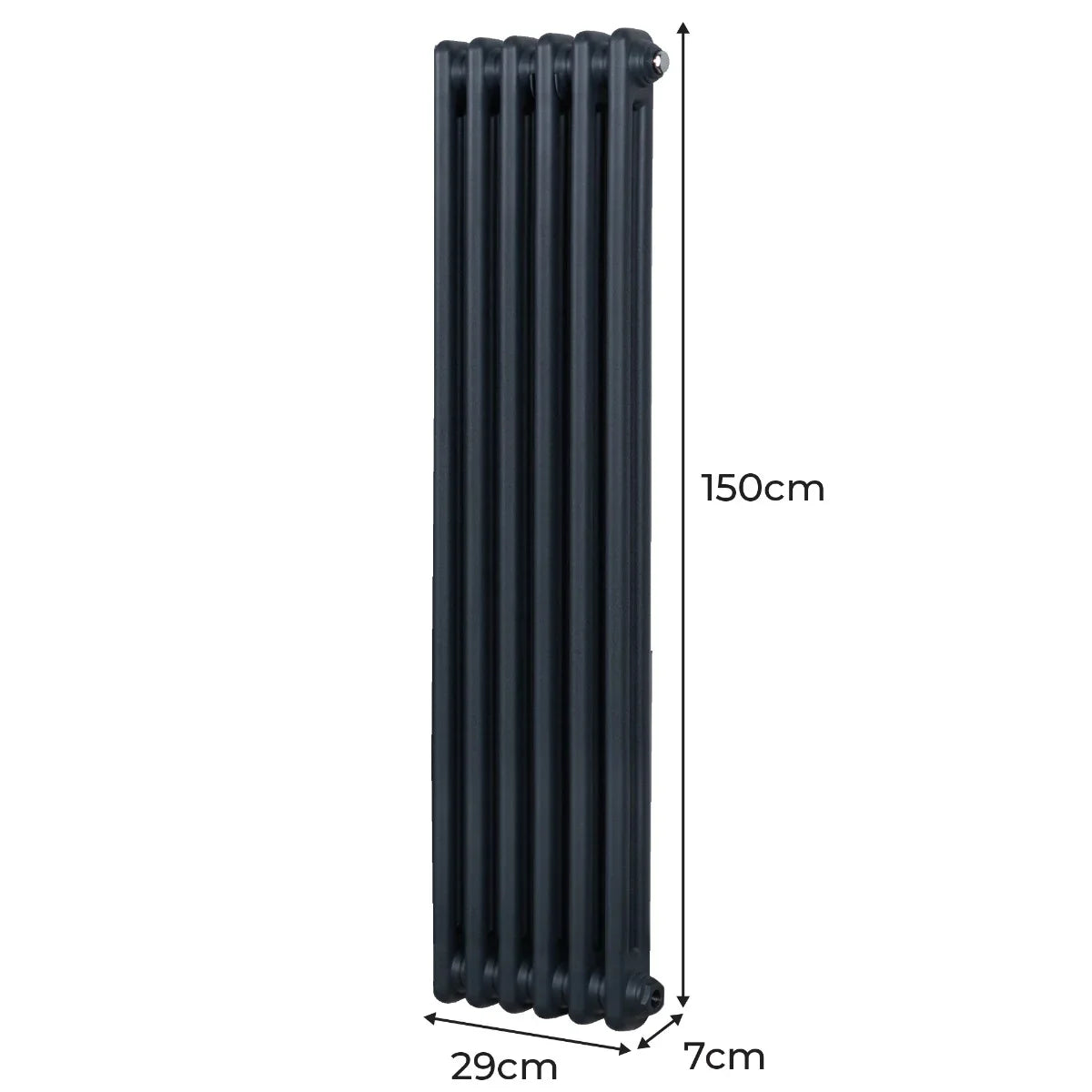 Traditional anthracite grey 2 column radiator, 1500 x 292mm, featuring a sleek vertical design and smooth texture